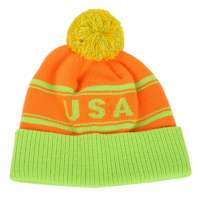 Knit Hat USA Logo Jacquard Hat With Pom-Pom Acrylic Hat Custom Logo